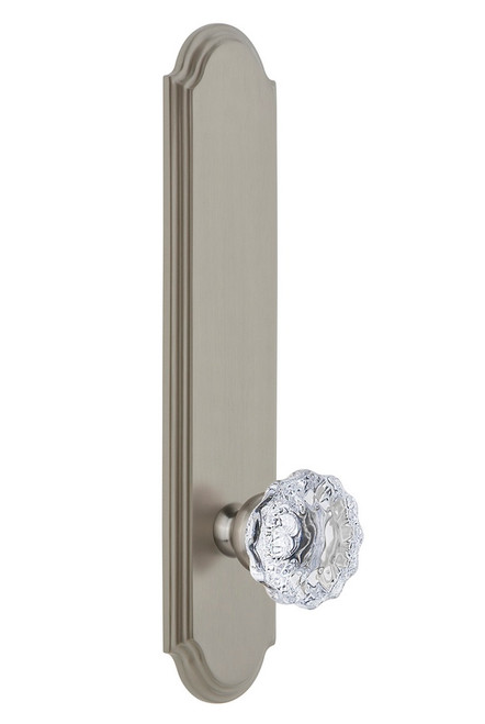 Grandeur Hardware - Hardware Arc Tall Plate Privacy with Fontainebleau Knob in Satin Nickel - ARCFON - 836896