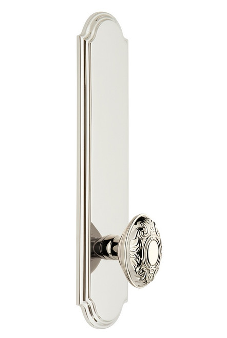 Grandeur Hardware - Hardware Arc Tall Plate Privacy with Grande Victorian Knob in Polished Nickel - ARCGVC - 815253