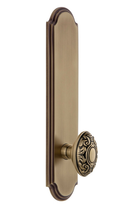 Grandeur Hardware - Hardware Arc Tall Plate Privacy with Grande Victorian Knob in Vintage Brass - ARCGVC - 804226