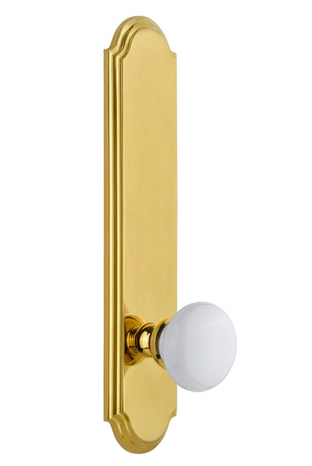 Grandeur Hardware - Hardware Arc Tall Plate Privacy with Hyde Park Knob in Lifetime Brass - ARCHYD - 836925