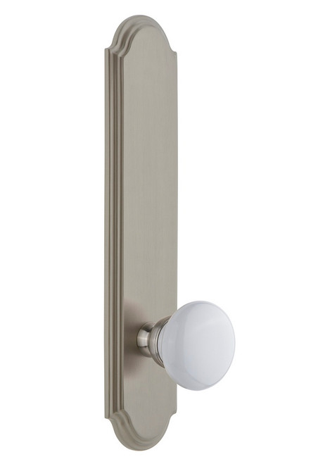 Grandeur Hardware - Hardware Arc Tall Plate Dummy with Hyde Park Knob in Satin Nickel - ARCHYD - 803959