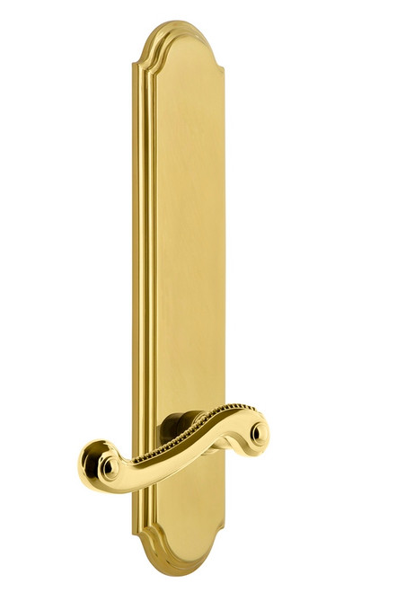 Grandeur Hardware - Hardware Arc Tall Plate Double Dummy with Newport Lever in Lifetime Brass - ARCNEW - 836619