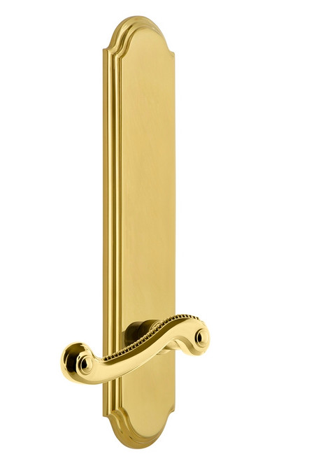 Grandeur Hardware - Hardware Arc Tall Plate Passage with Newport Lever in Polished Brass - ARCNEW - 836028