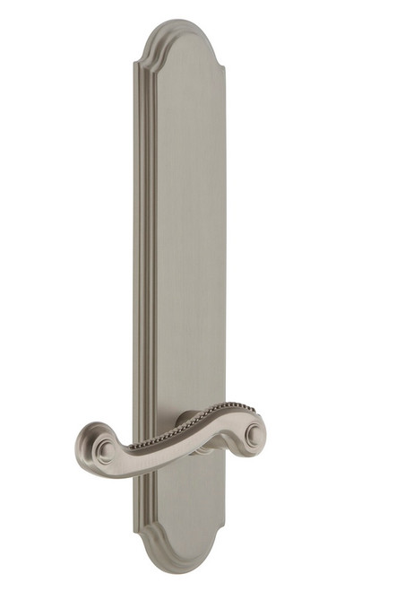 Grandeur Hardware - Hardware Arc Tall Plate Passage with Newport Lever in Satin Nickel - ARCNEW - 836034