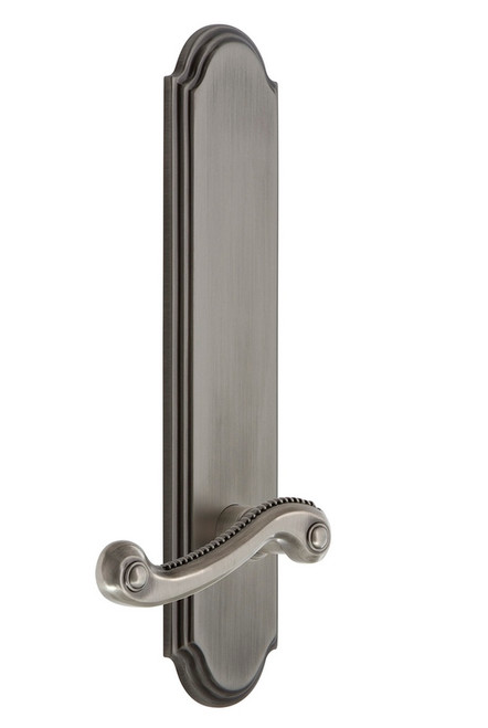 Grandeur Hardware - Hardware Arc Tall Plate Dummy with Newport Lever in Antique Pewter - ARCNEW - 836268