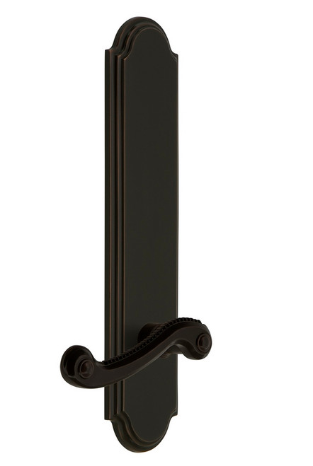 Grandeur Hardware - Hardware Arc Tall Plate Dummy with Newport Lever in Timeless Bronze - ARCNEW - 836279