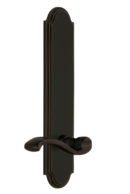 Grandeur Hardware - Hardware Arc Tall Plate Passage with Portofino Lever in Timeless Bronze - ARCPRT - 813840