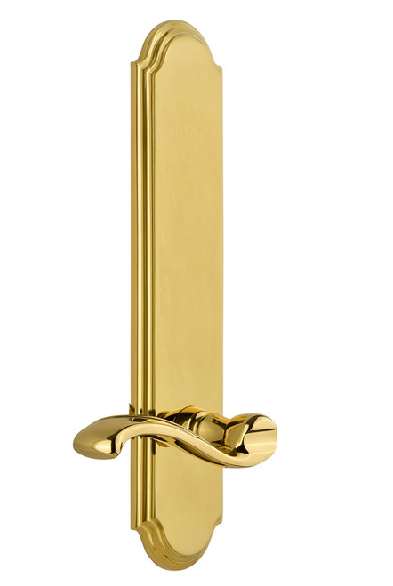 Grandeur Hardware - Hardware Arc Tall Plate Privacy with Portofino Lever in Polished Brass - ARCPRT - 804178