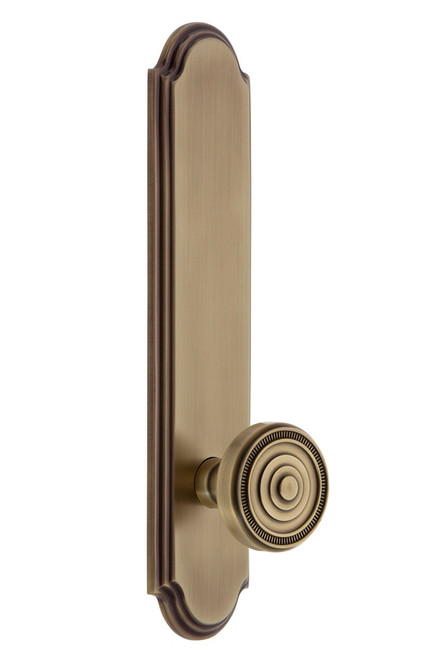 Grandeur Hardware - Hardware Arc Tall Plate Passage with Soleil Knob in Vintage Brass - ARCSOL - 835781