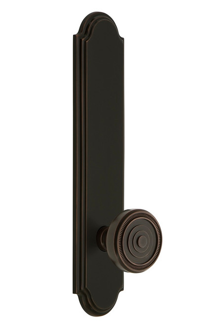 Grandeur Hardware - Hardware Arc Tall Plate Privacy with Soleil Knob in Timeless Bronze - ARCSOL - 836997