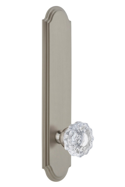 Grandeur Hardware - Hardware Arc Tall Plate Double Dummy with Versailles Knob in Satin Nickel - ARCVER - 804137