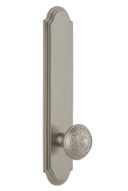 Grandeur Hardware - Hardware Arc Tall Plate Passage with Windsor Knob in Satin Nickel - ARCWIN - 803856