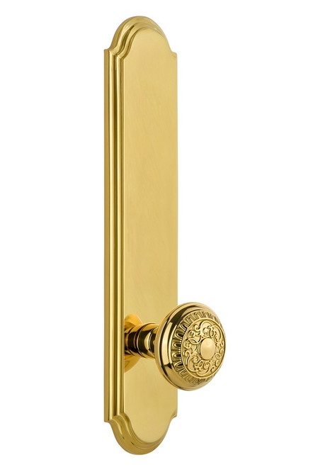 Grandeur Hardware - Hardware Arc Tall Plate Privacy with Windsor Knob in Lifetime Brass - ARCWIN - 837024