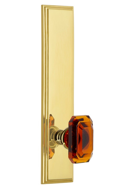 Grandeur Hardware - Hardware Carre' Tall Plate Double Dummy with Baguette Amber Knob in Polished Brass - CARBCA - 836522