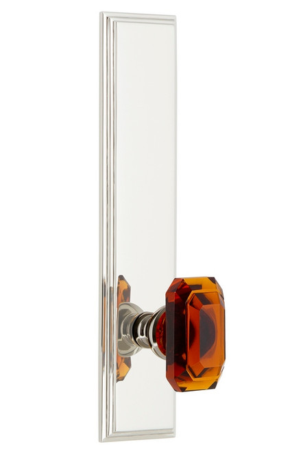 Grandeur Hardware - Hardware Carre' Tall Plate Passage with Baguette Amber Knob in Polished Nickel - CARBCA - 835794