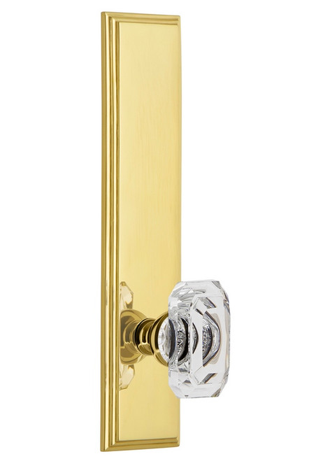 Grandeur Hardware - Hardware Carre' Tall Plate Passage with Baguette Clear Crystal Knob in Polished Brass - CARBCC - 835809