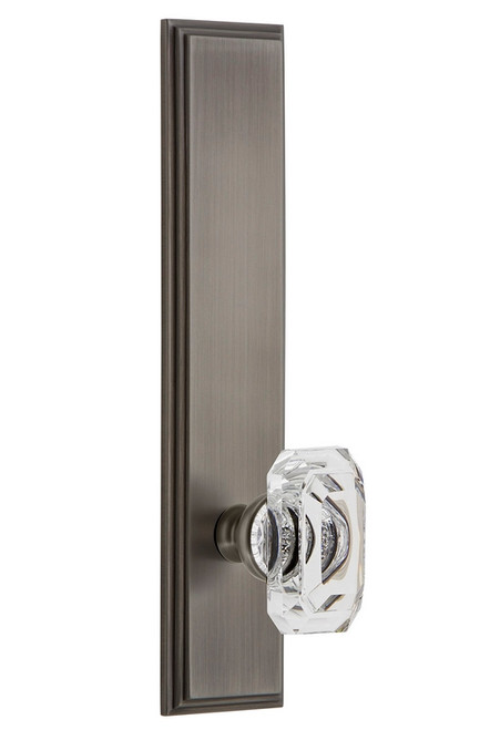Grandeur Hardware - Hardware Carre' Tall Plate Privacy with Baguette Clear Crystal Knob in Antique Pewter - CARBCC - 837070