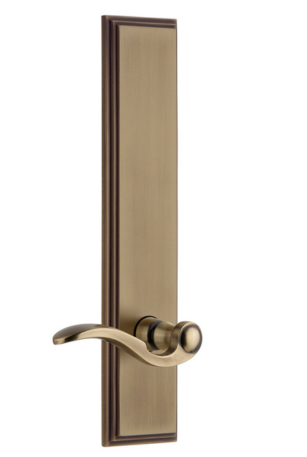 Grandeur Hardware - Hardware Carre' Tall Plate Privacy with Bellagio Lever in Vintage Brass - CARBEL - 803695
