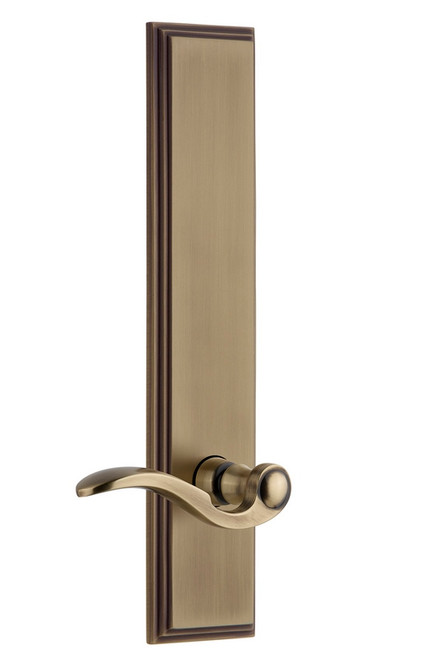 Grandeur Hardware - Hardware Carre' Tall Plate Privacy with Bellagio Lever in Vintage Brass - CARBEL - 837893