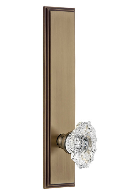 Grandeur Hardware - Hardware Carre' Tall Plate Privacy with Biarritz Knob in Vintage Brass - CARBIA - 815318