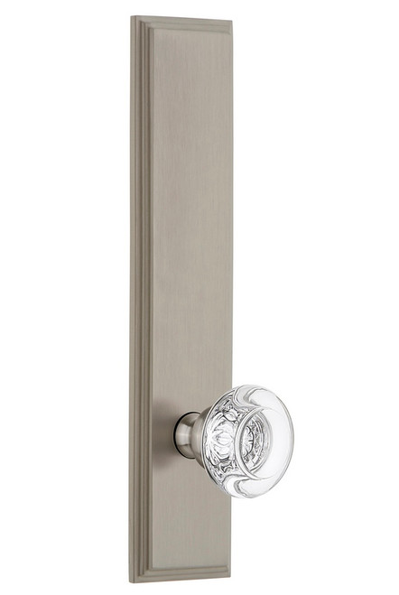 Grandeur Hardware - Hardware Carre' Tall Plate Privacy with Bordeaux Knob in Satin Nickel - CARBOR - 837127