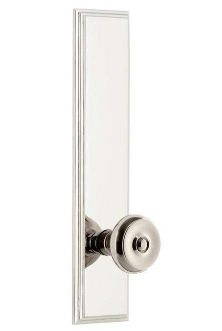 Grandeur Hardware - Hardware Carre' Tall Plate Passage with Bouton Knob in Polished Nickel - CARBOU - 835827