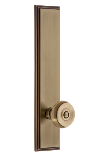 Grandeur Hardware - Hardware Carre' Tall Plate Passage with Bouton Knob in Vintage Brass - CARBOU - 835833
