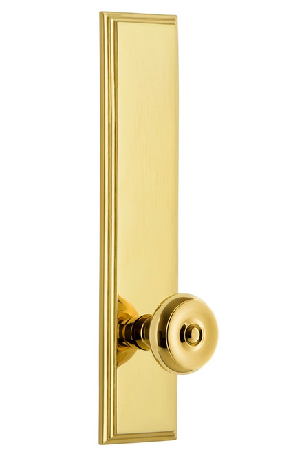 Grandeur Hardware - Hardware Carre' Tall Plate Privacy with Bouton Knob in Lifetime Brass - CARBOU - 837140