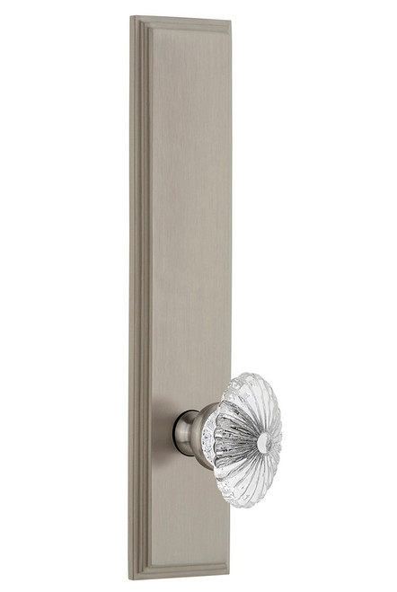 Grandeur Hardware - Hardware Carre' Tall Plate Privacy with Burgundy Knob in Satin Nickel - CARBUR - 837175