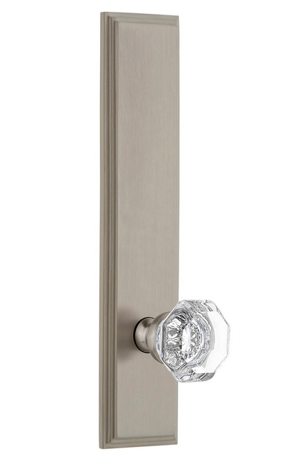 Grandeur Hardware - Hardware Carre' Tall Plate Passage with Chambord Knob in Satin Nickel - CARCHM - 803371