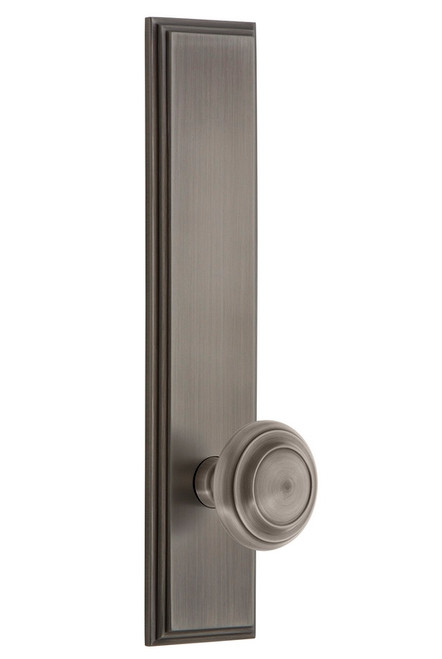 Grandeur Hardware - Hardware Carre' Tall Plate Passage with Circulaire Knob in Antique Pewter - CARCIR - 835834