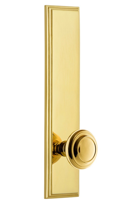 Grandeur Hardware - Hardware Carre' Tall Plate Privacy with Circulaire Knob in Polished Brass - CARCIR - 837209