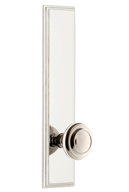 Grandeur Hardware - Hardware Carre' Tall Plate Privacy with Circulaire Knob in Satin Nickel - CARCIR - 837219