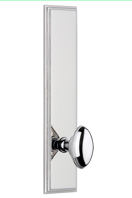 Grandeur Hardware - Hardware Carre' Tall Plate Privacy with Eden Prairie Knob in Bright Chrome - CAREDN - 803715