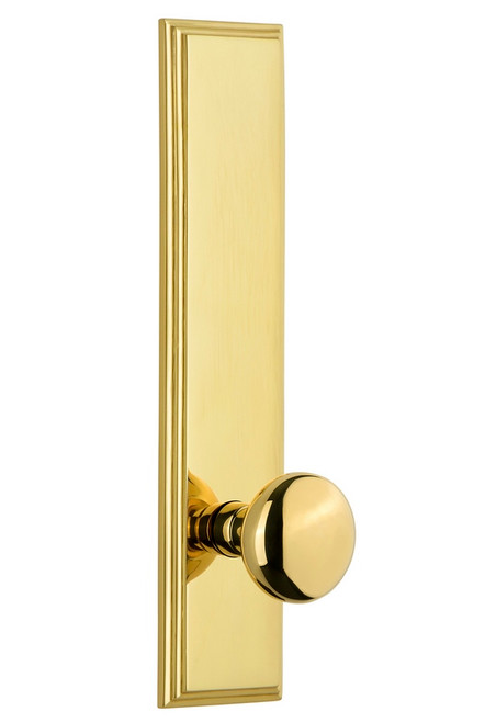 Grandeur Hardware - Hardware Carre' Tall Plate Privacy with Fifth Avenue Knob in Lifetime Brass - CARFAV - 837248