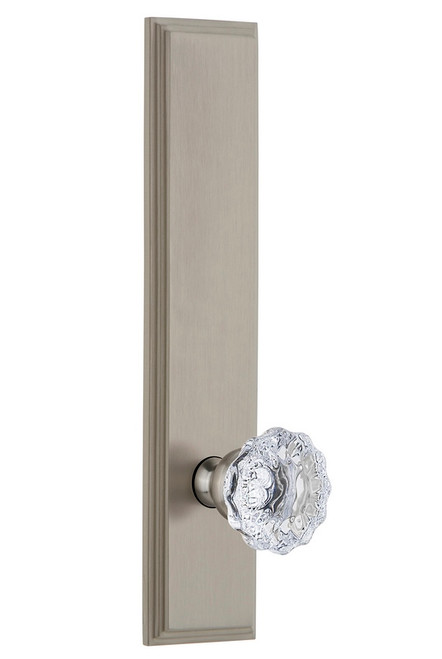 Grandeur Hardware - Hardware Carre' Tall Plate Passage with Fontainebleau Knob in Satin Nickel - CARFON - 813918