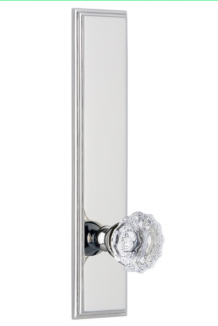 Grandeur Hardware - Hardware Carre' Tall Plate Privacy with Fontainebleau Knob in Bright Chrome - CARFON - 815360