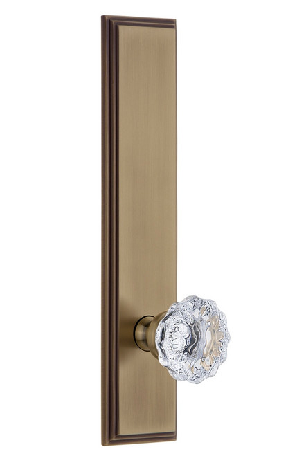 Grandeur Hardware - Hardware Carre' Tall Plate Privacy with Fontainebleau Knob in Vintage Brass - CARFON - 803756