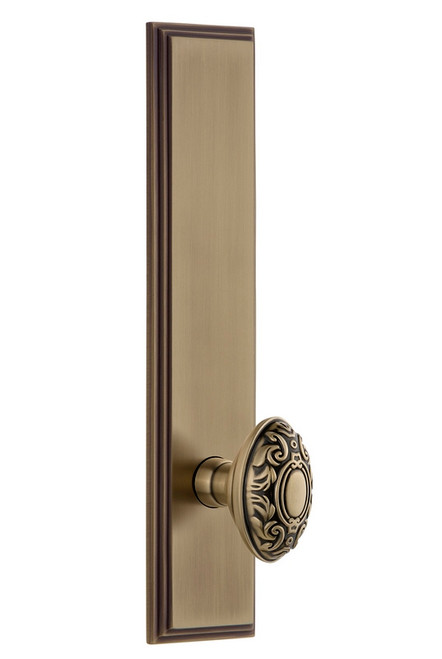 Grandeur Hardware - Hardware Carre' Tall Plate Passage with Grande Victorian Knob in Vintage Brass - CARGVC - 803351