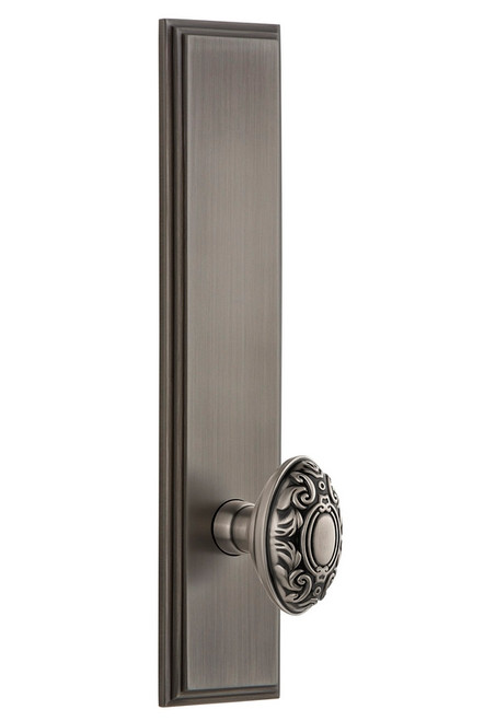 Grandeur Hardware - Hardware Carre' Tall Plate Privacy with Grande Victorian Knob in Antique Pewter - CARGVC - 837276