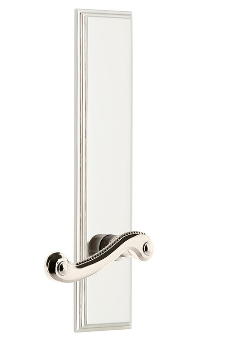 Grandeur Hardware - Hardware Carre' Tall Plate Passage with Newport Lever in Polished Nickel - CARNEW - 836127