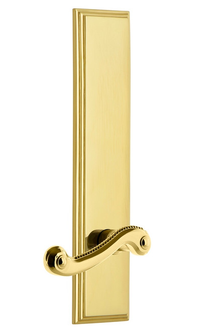 Grandeur Hardware - Hardware Carre' Tall Plate Privacy with Newport Lever in Lifetime Brass - CARNEW - 837937