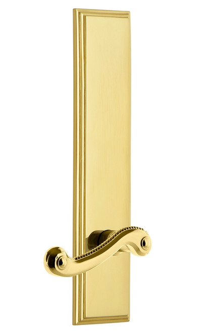 Grandeur Hardware - Hardware Carre' Tall Plate Privacy with Newport Lever in Polished Brass - CARNEW - 837941