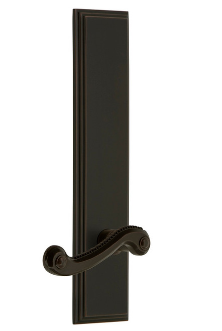 Grandeur Hardware - Hardware Carre' Tall Plate Privacy with Newport Lever in Timeless Bronze - CARNEW - 837950