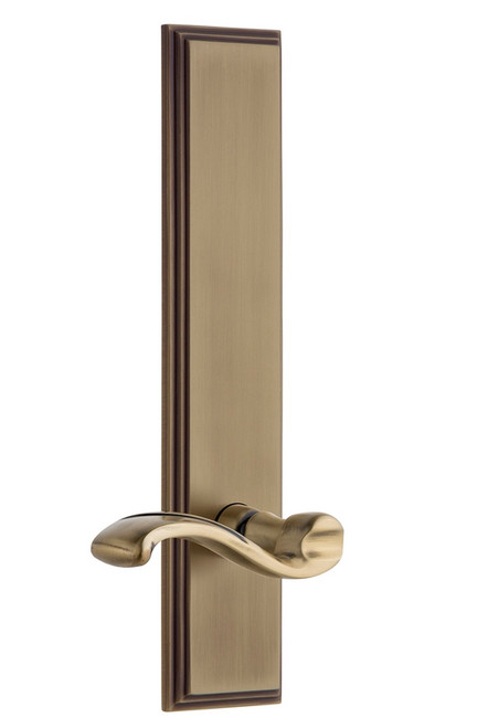 Grandeur Hardware - Hardware Carre' Tall Plate Double Dummy with Portofino Lever in Vintage Brass - CARPRT - 803562