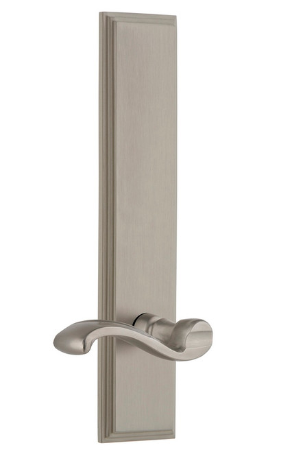 Grandeur Hardware - Hardware Carre' Tall Plate Passage with Portofino Lever in Satin Nickel - CARPRT - 813956