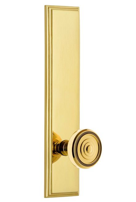 Grandeur Hardware - Hardware Carre' Tall Plate Passage with Soleil Knob in Lifetime Brass - CARSOL - 835859