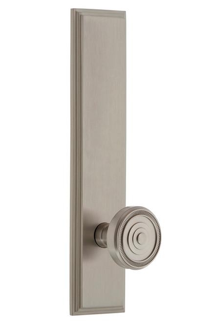 Grandeur Hardware - Hardware Carre' Tall Plate Passage with Soleil Knob in Satin Nickel - CARSOL - 835865