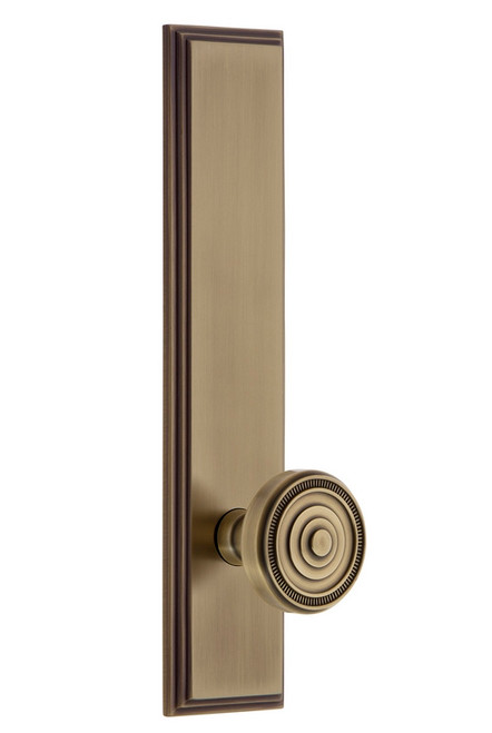Grandeur Hardware - Hardware Carre' Tall Plate Passage with Soleil Knob in Vintage Brass - CARSOL - 835869