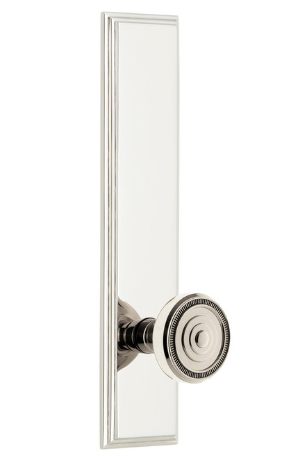 Grandeur Hardware - Hardware Carre' Tall Plate Privacy with Soleil Knob in Polished Nickel - CARSOL - 837363